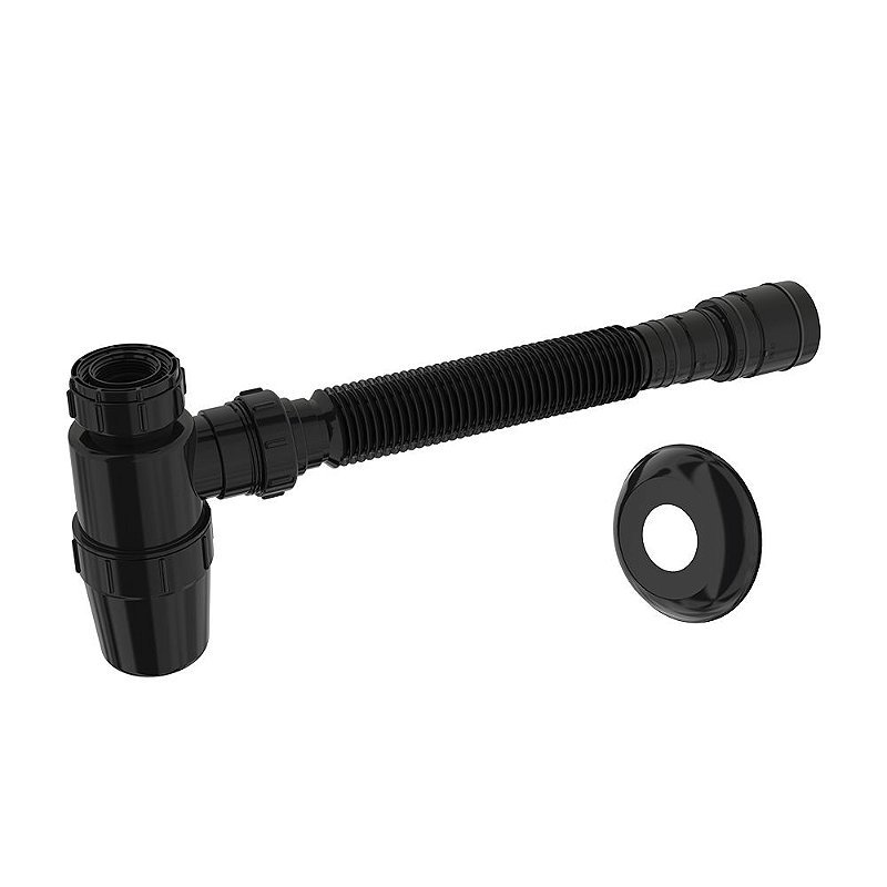 Sifão Copo pia Extensivo Flexivel Lavatorio Preto Censi