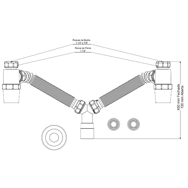 Sifao Duplo Copo Tubo Extensivel Universal 72cm Cromad Censi