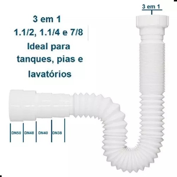 Sifão Universal Multiuso Sanfonado ajustável 66cm BR Tigre