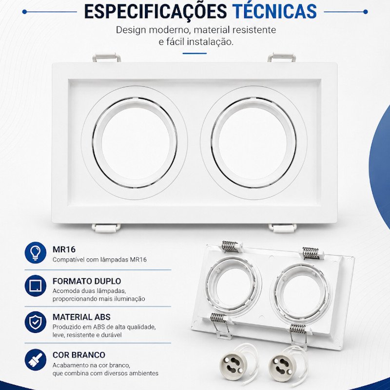 Spot Embutir Recuado Duplo Quadrado para Lâmpada MR16 GU10