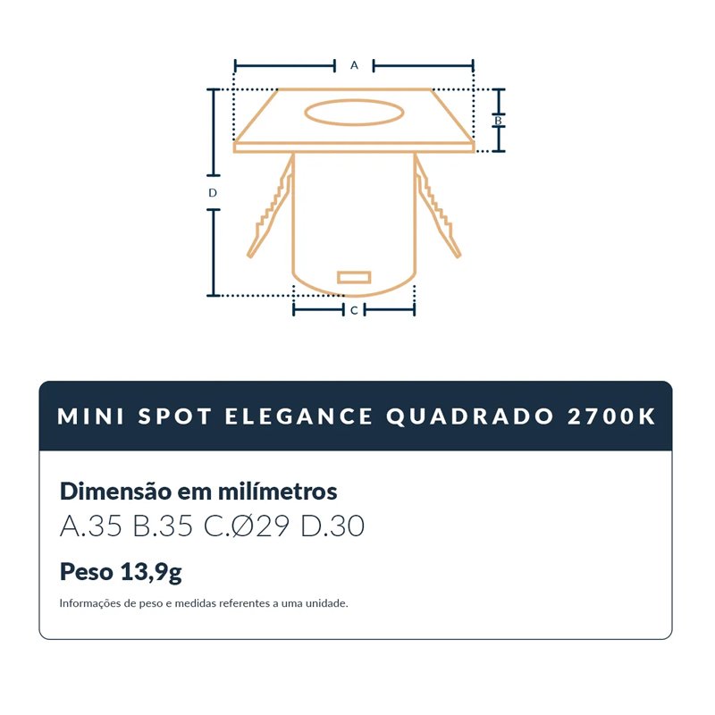 Spot Led Mini Direcionável Quadrado Embutir 1.5W 2700K PT