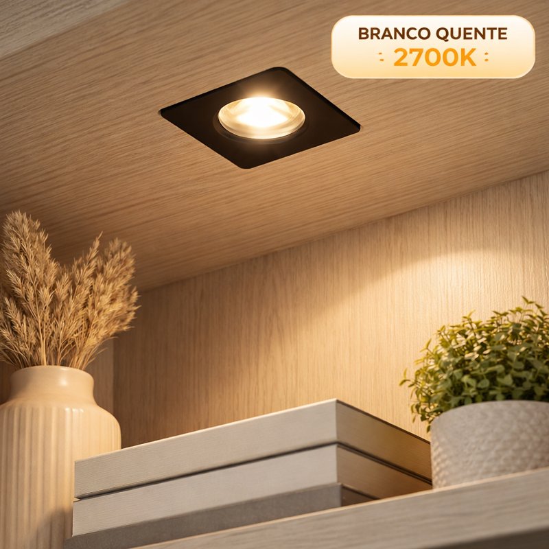 Spot Led Mini Direcionável Quadrado Embutir 1.5W 2700K PT