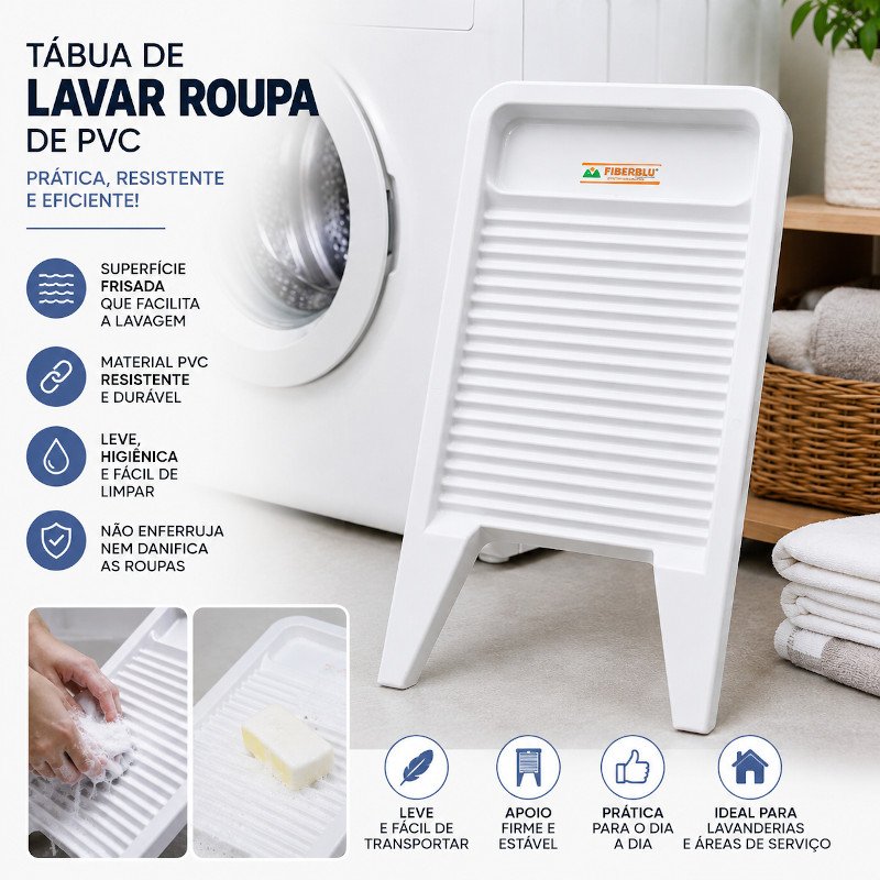 TABUA DE LAVAR ROUPA ESFREGADEIRA PARA TANQUE PVC BRANCO