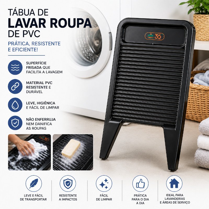 TABUA DE LAVAR ROUPA ESFREGADEIRA PARA TANQUE PVC PRETO