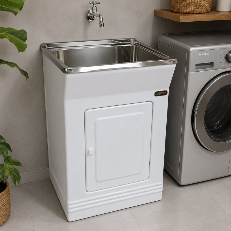 TANQUE LAVA ROUPA FIBRA PIA INOX 46LT CHAO REFORÇADO DENVER