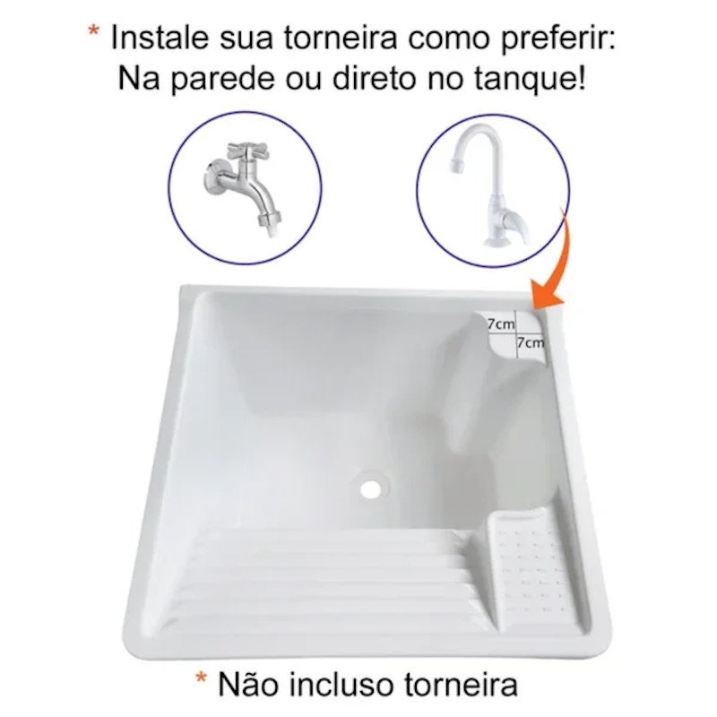 TANQUE PLASTICO PAREDE LAVAR ROUPA REFORÇADO FIBERBLU 26L BR