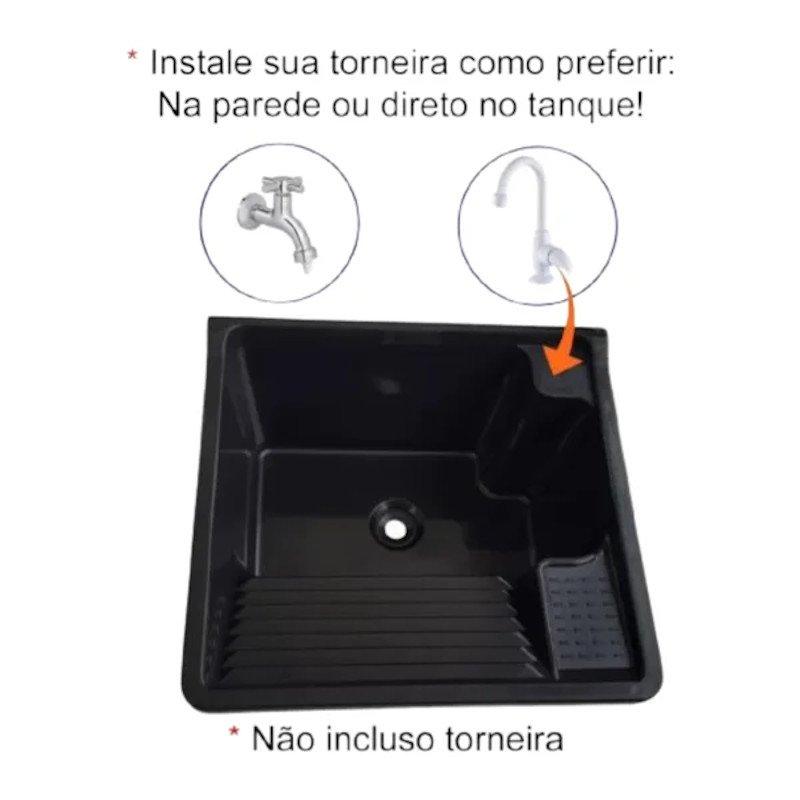 TANQUE PLASTICO PAREDE LAVAR ROUPA REFORÇADO FIBERBLU 26L PT