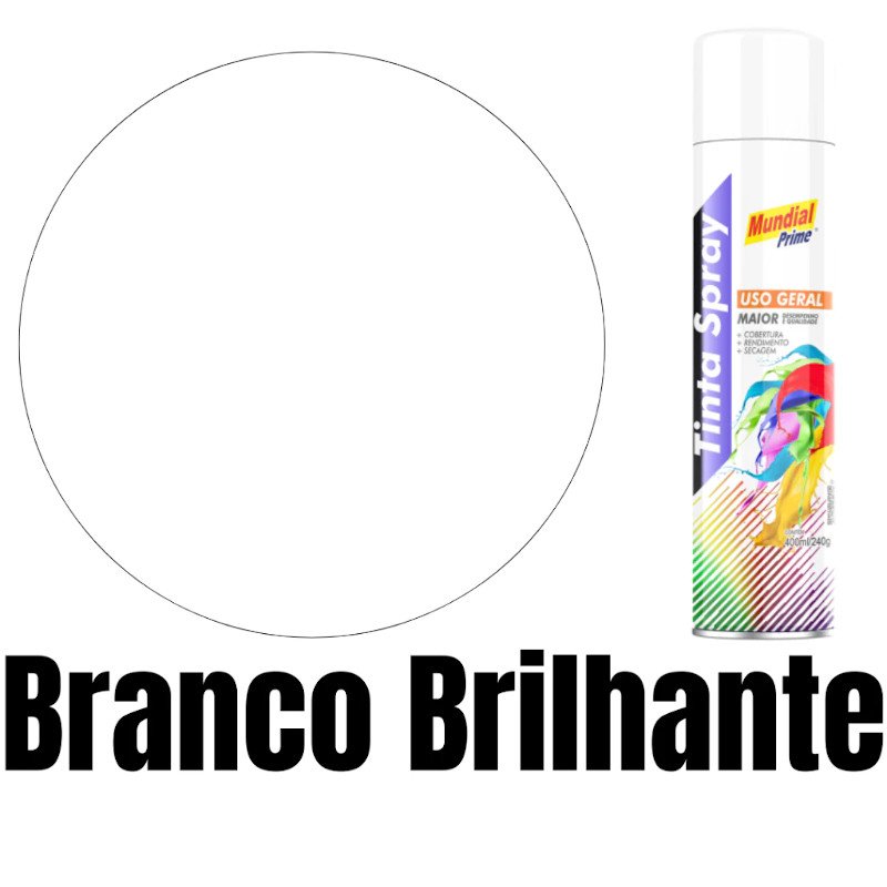 TINTA SPRAY BRANCO BRILHANTE 400ML MUNDIAL PRIME USO GERAL