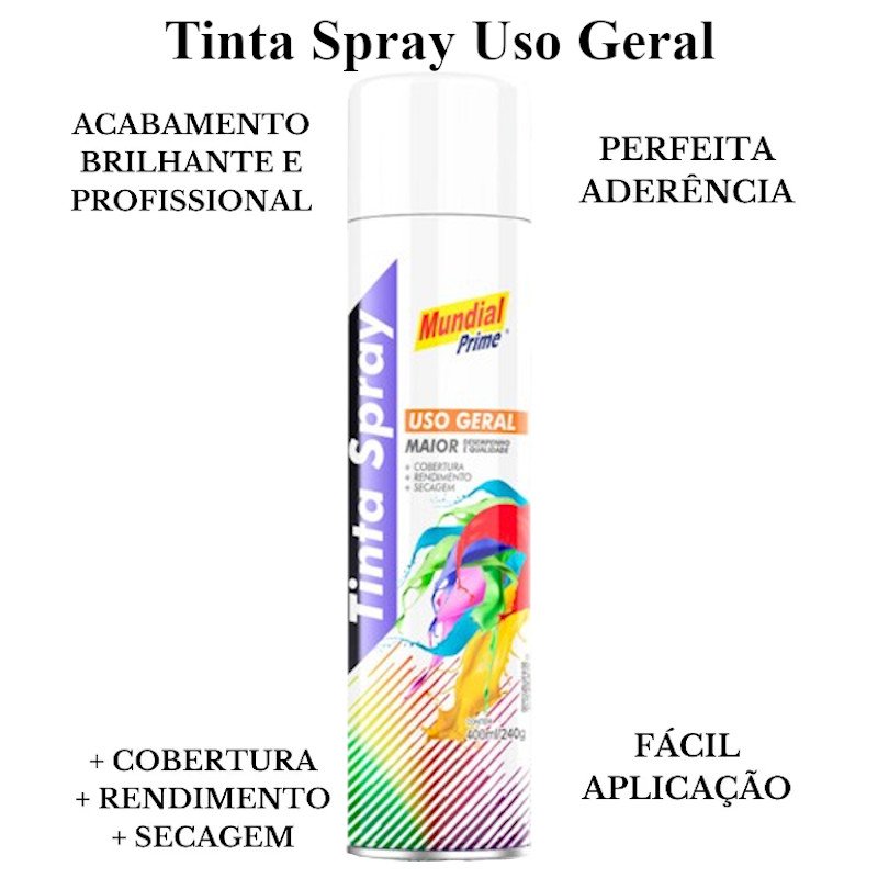 TINTA SPRAY BRANCO BRILHANTE 400ML MUNDIAL PRIME USO GERAL