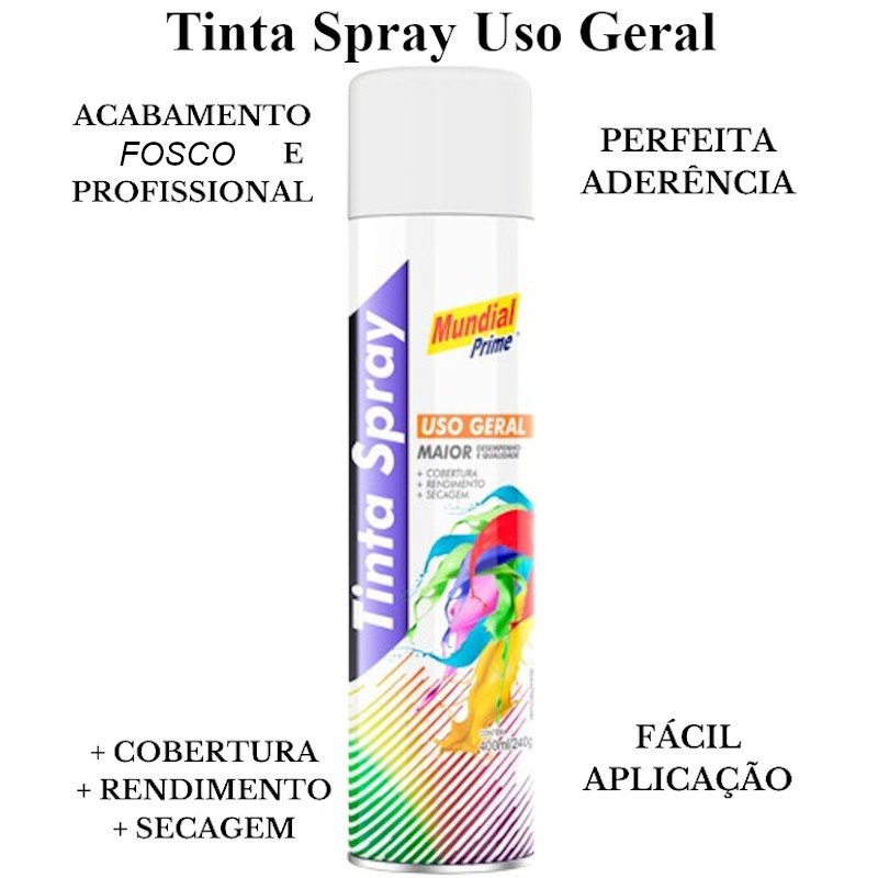 TINTA SPRAY BRANCO FOSCO 400ML MUNDIAL PRIME USO GERAL