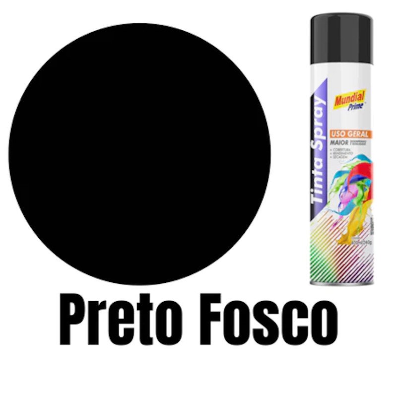 TINTA SPRAY PRETO FOSCO 400ML MUNDIAL PRIME USO GERAL