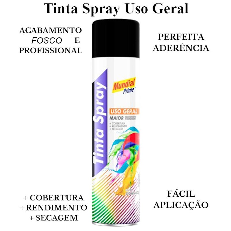 TINTA SPRAY PRETO FOSCO 400ML MUNDIAL PRIME USO GERAL