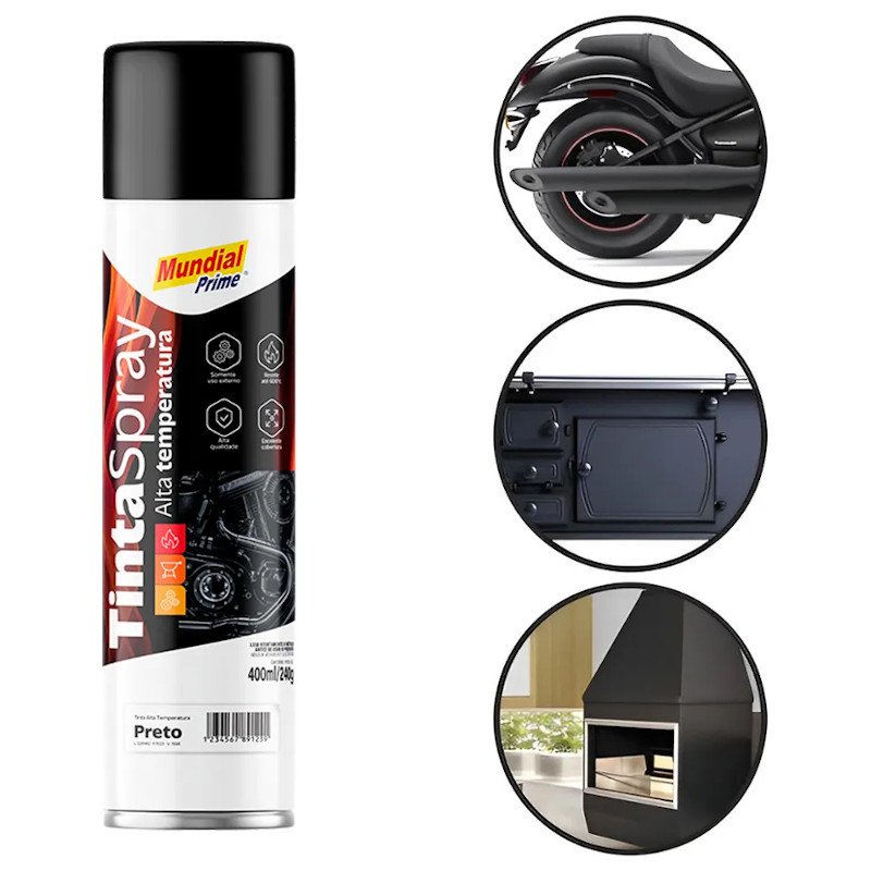 TINTA SPRAY PRETO FOSCO ALTA TEMPERATURA 400ML MUNDIAL