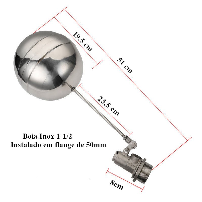 TORNEIRA BÓIA CAIXA D'ÁGUA INOX 1.1/2 50mm água quente fria