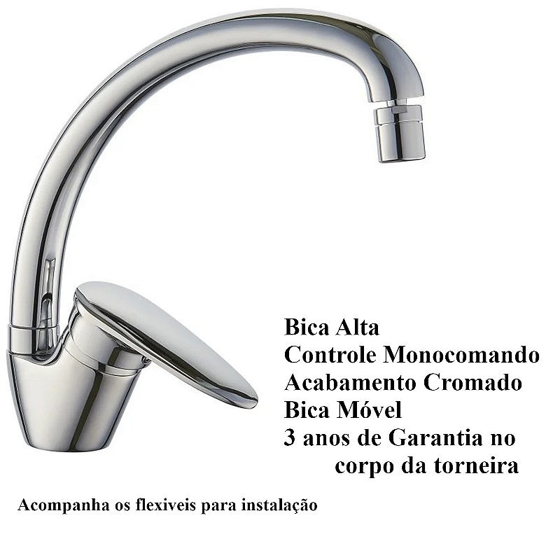 Torneira Cozinha Monocomando Gourmet com Bica Móvel manplex
