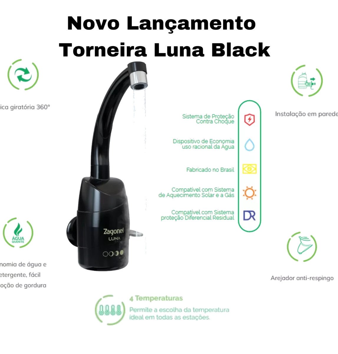 Torneira Eletrica Luna 4 Temperaturas 5500W 220V Zagonel PT