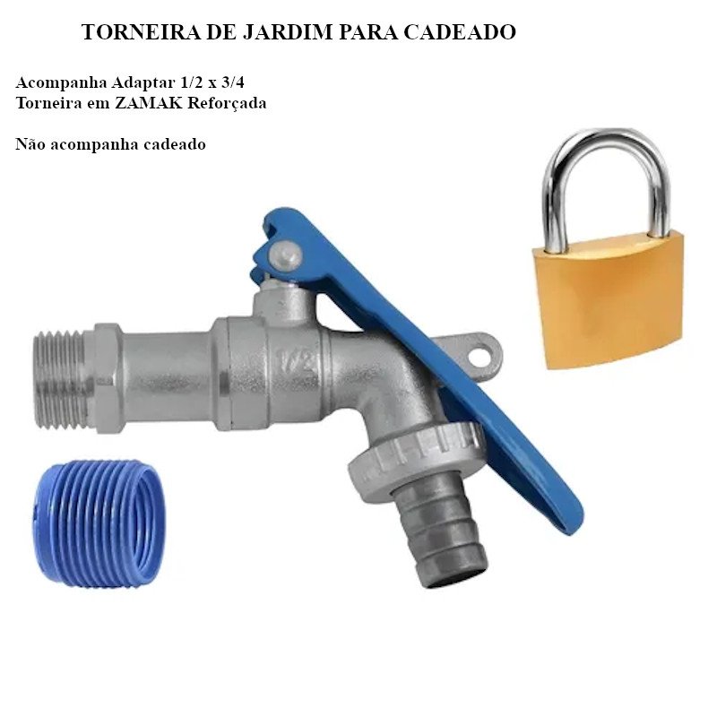 TORNEIRA JARDIM ESFERA P/ CADEADO ZAMAK USO GERAL 1/2 X 3/4
