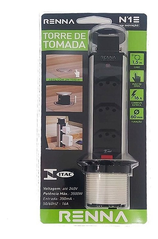 Torre De Tomada Para Bancada Embutir Retratil Com 3 Tomadas