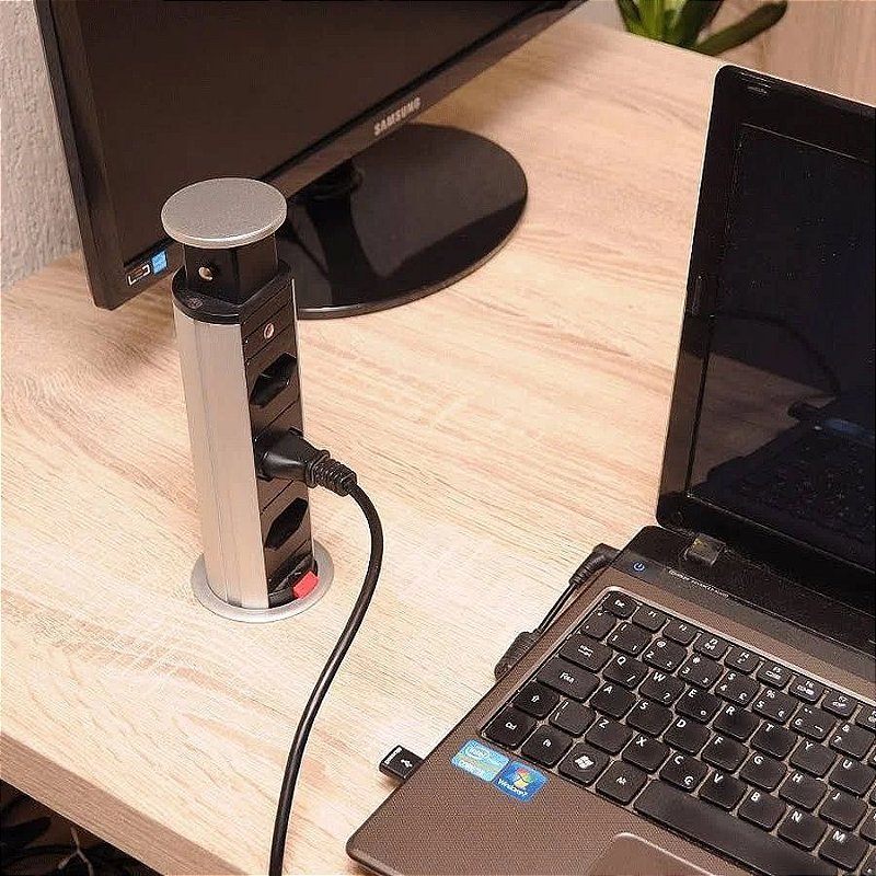 Torre De Tomada Para Bancada Embutir Retratil Com 3 Tomadas
