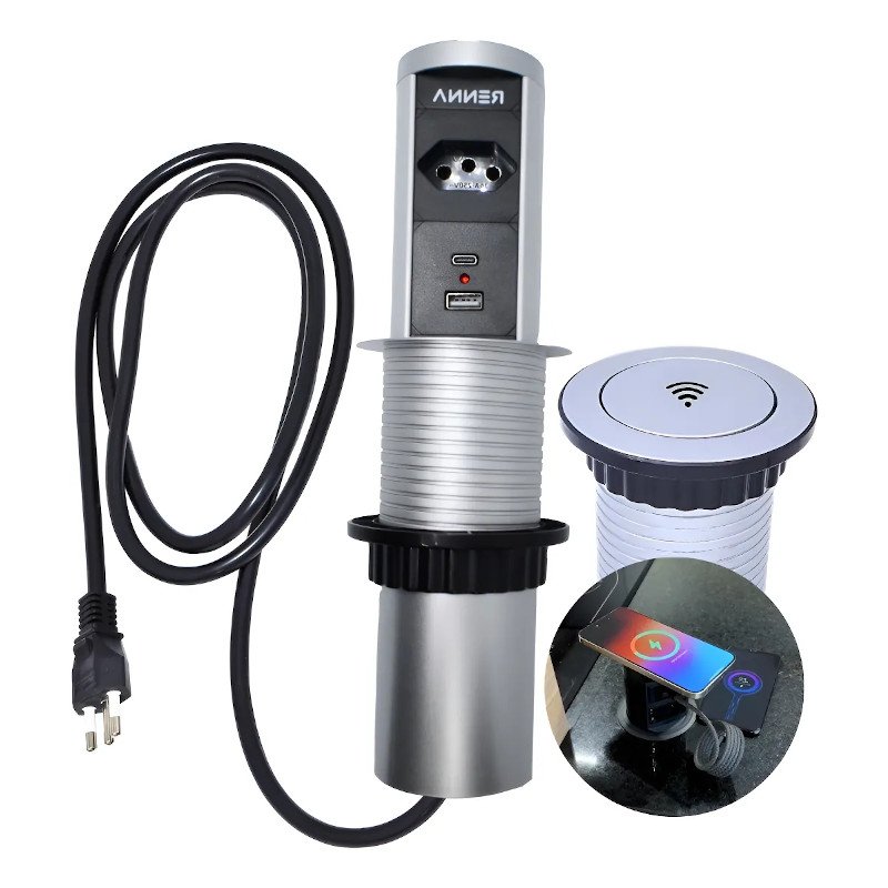Torre Tomada Automática Indução Wireless 1 T + 2 USB Prata
