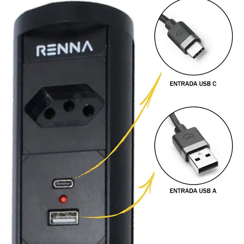 Torre Tomada Automática Indução Wireless 1 T + 2 USB Preta