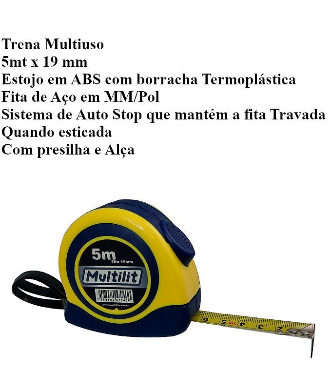Trena Emborrachada Universal auto stop 5 mt x 19 mm multilit