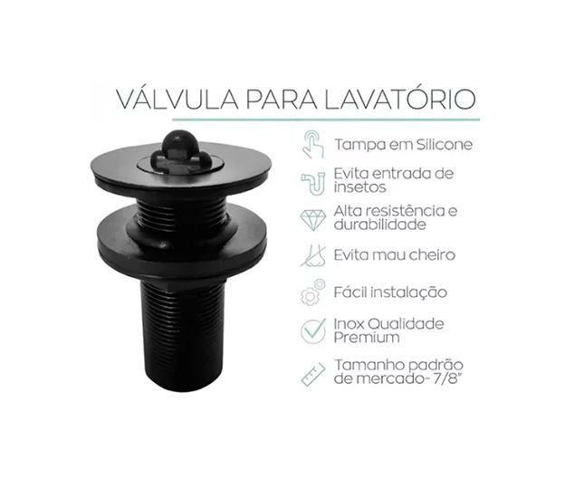 VALVULA LAVATORIO PIA CUBA 7/8 BLACK INOX TAMPA SILICONE FLUX