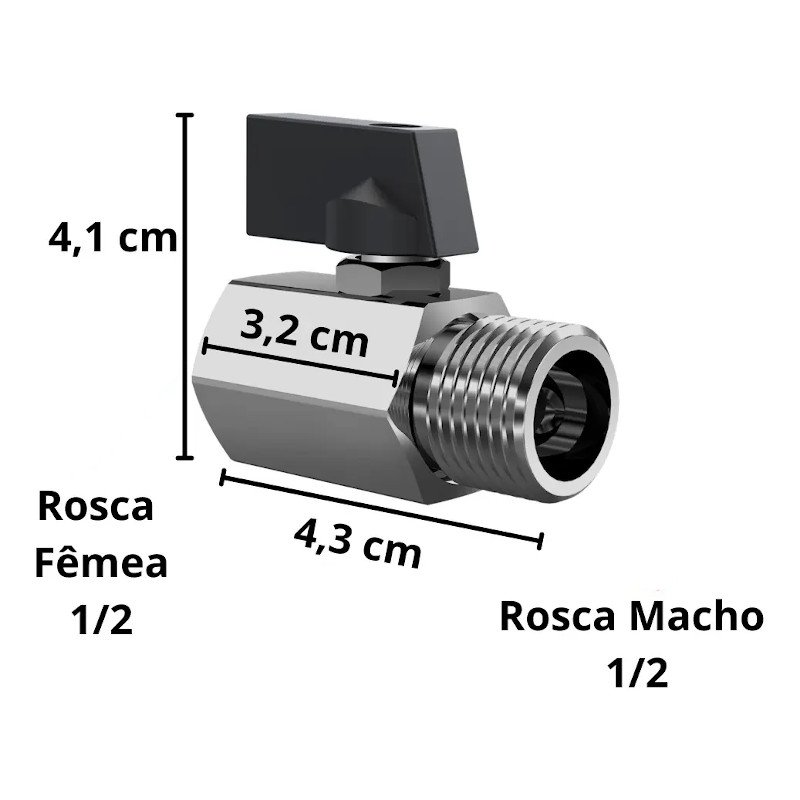 Válvula Mini Registro Esfera Água Ar Macho x fêmea 1/2 roco