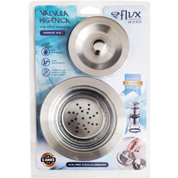 Valvula Pia Higienica com Cesto e tampa 4-1/2' Premium Inox