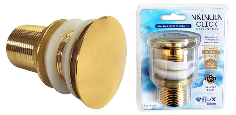 Valvula Pia Lavabo Cuba Click 1-1/4 Inox Premium Luxo Gold