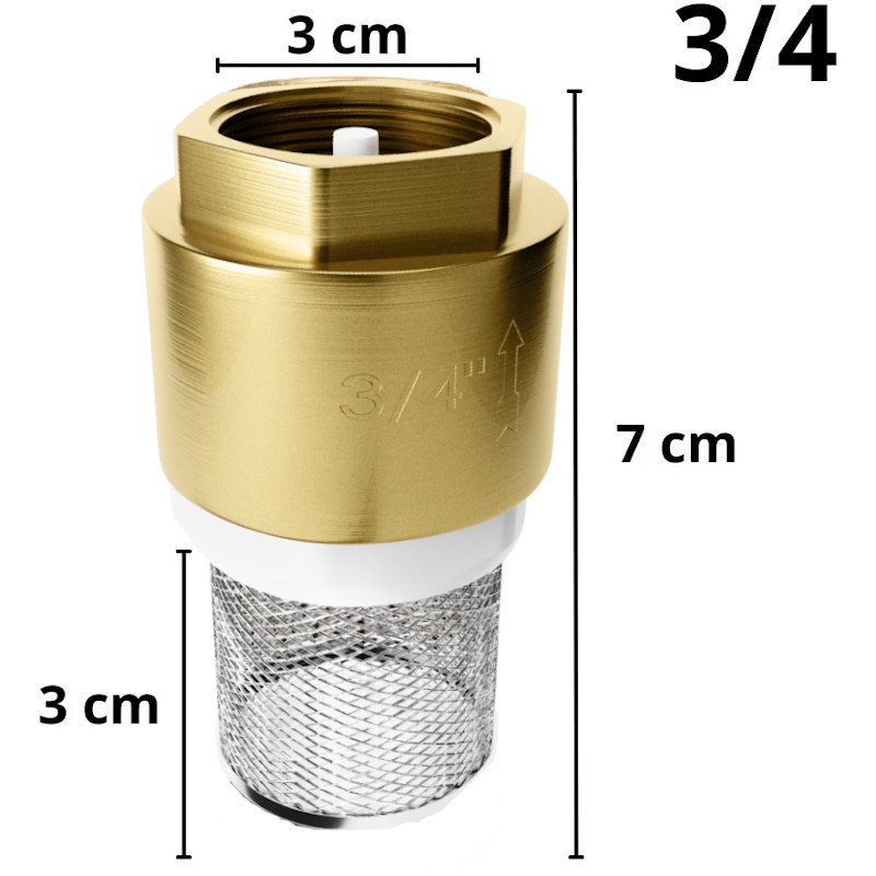 Válvula Retenção Fundo de Poço 3/4 latão Tela em Aço Inox