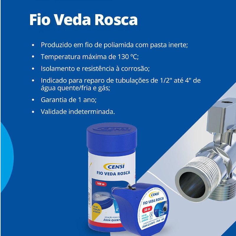 Veda Rosca em Fio fita teflon alta vedação Censi 160 metros